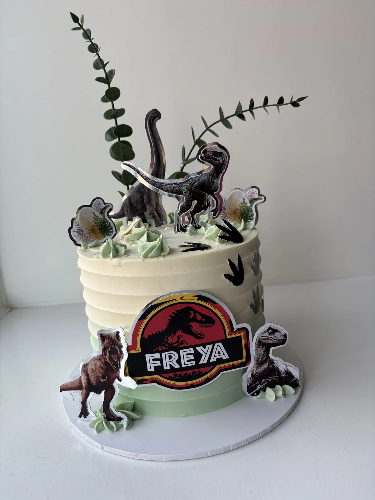 A Jurassic Park themed dinosaur birthday cake